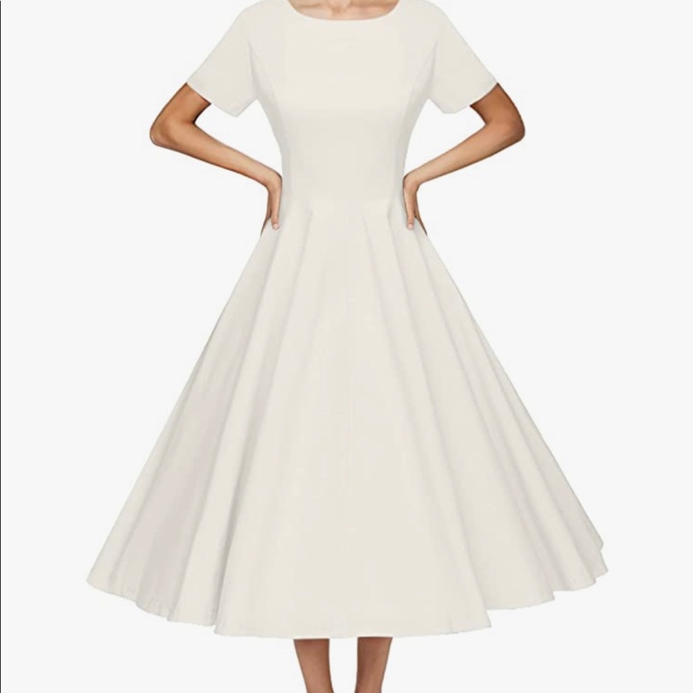 NWT - Gown Town Vintage Stretchy Swing Dress - White - Size Small